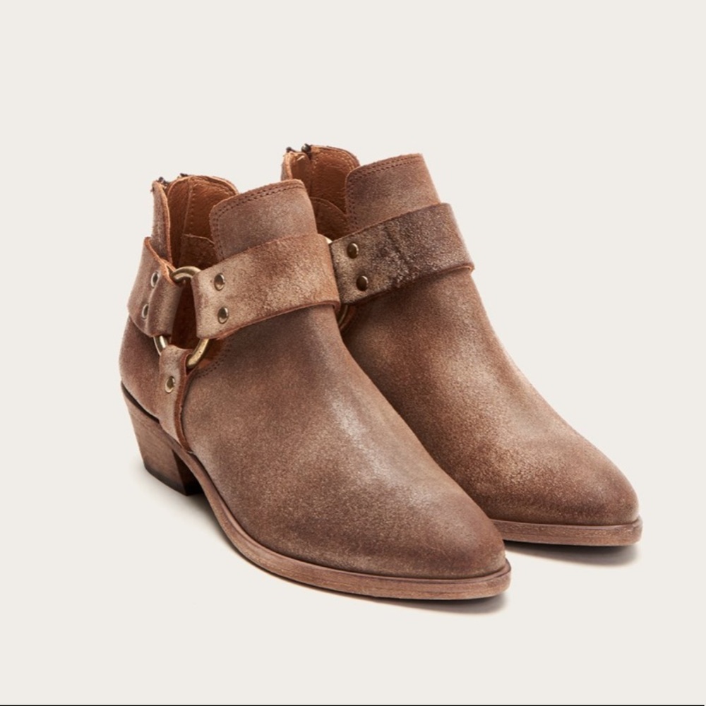 Frye Ray Harness Brown Leather Booties. NEW - Picture 2 of 8